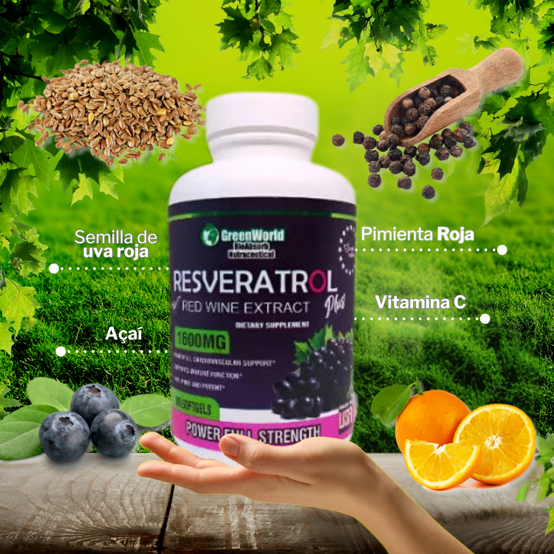 RESVERATROL Antienvejecimiento 100% puro 60 Cápsulas