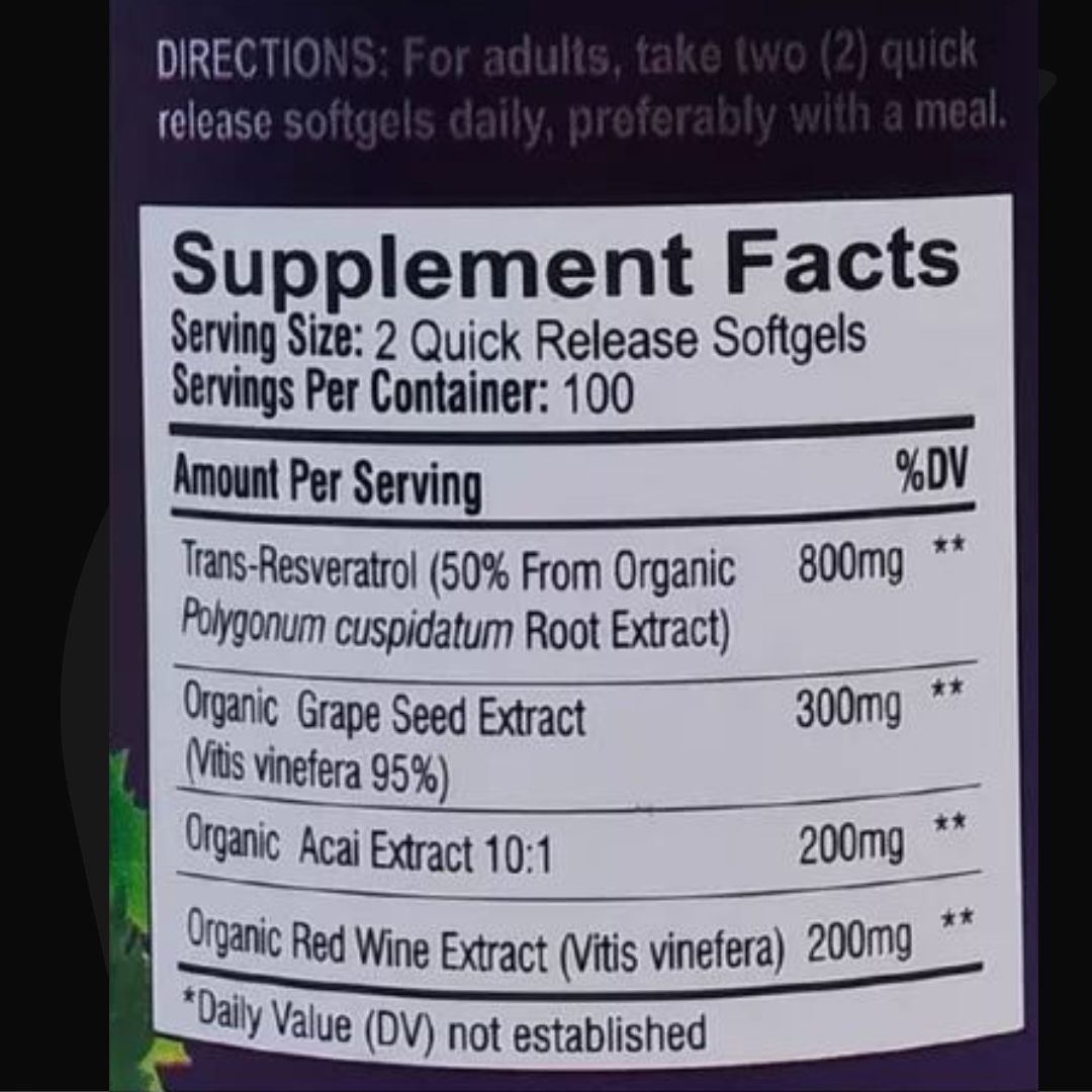RESVERATROL Antienvejecimiento 100% puro 60 Cápsulas